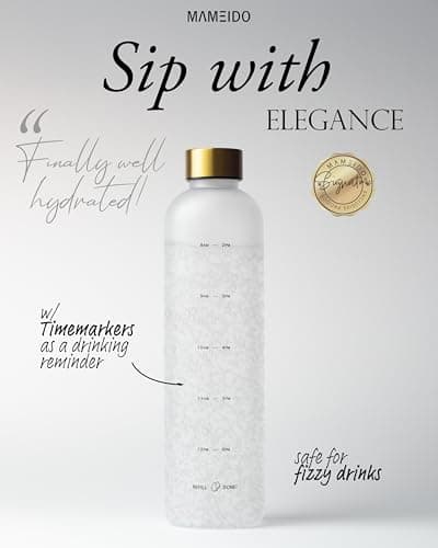 MAMEIDO Gourde Design Plastique 1 L pour Femmes au Travail avec Marqueur de Temps de Motivation Etanche Sans BPA (Froste