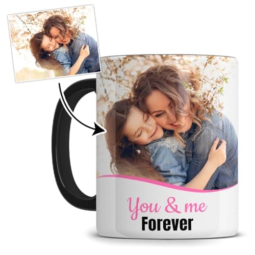 Mug personnalisé 1 ou 2 photos, textes, anse et intérieur noir - Tasse café personnalisable - Mug original - Traitement