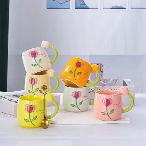 VollfitYYu Tasse à café mignonne - Motif tulipe - En porcelaine - Pour femmes amateurs de fleurs - Fête des mères, Noël,
