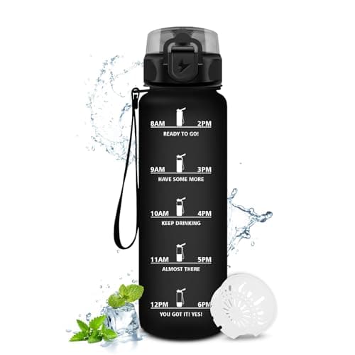 Gourde Enfant 500ml, Bouteille d'eau Étanche et Réutilisable pour Enfants, Gourde Sport avec Filtre et Marqueur de Temps — 17oz-500ml | Mat Noir