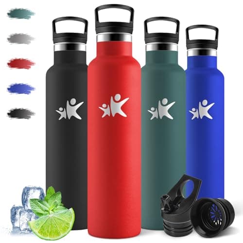 Motswedi Gourde Isotherme 1l, Réutilisable sans BPA, Thermos pour Randonnée, Bureau & Outdoor, 18/8 Acier Inoxydable, Ve — Rouge-1000ml