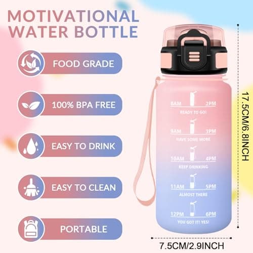 HoneyHolly Gourde 500ml Sans BPA & Étanche, Bouteille Motivante avec Marqueur de Temps pour Gym, École, Cyclisme et Plei
