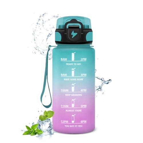 Gourde Enfant 500ml, Marqueur de Temps, Bouteille d'Eau pour Enfant et Sportifs, l'école et le Bureau  
Gourde Enfant 50 — 17oz-500ml | Paille | Vert + Rose Clair