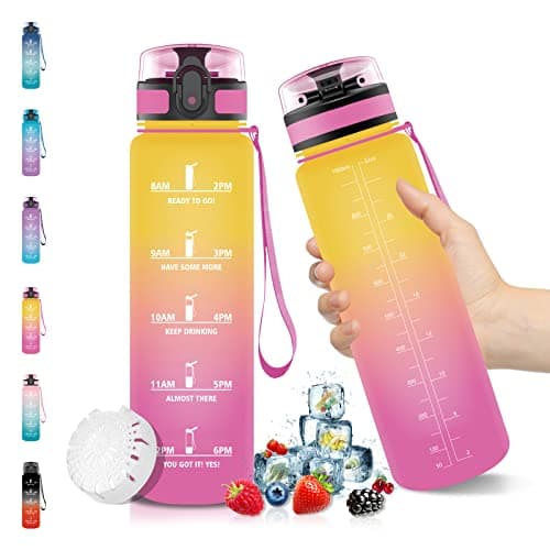 Vikaster Gourde Sport Mat Rose Clair - 500 ML Bouteille d'Eau Sans BPA Étanche & Réutilisable avec Filtre & Marqueur de — Rose Jaune