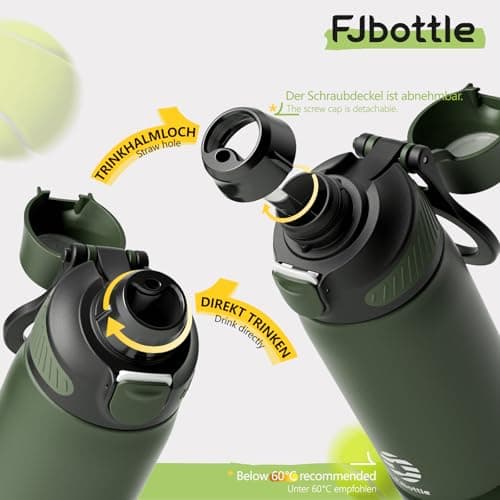 Bouteille Isotherme FJBottle Gourde 600ml/700ml/1L pour Sport et Voyage - Ouverture en Un Clic, Sans BPA, Bouteille Inox
