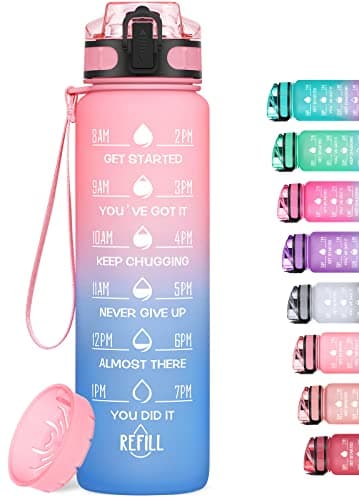 HydroPal Gourde Filtrante 1 Litre, Bouteille d'Eau sans BPA pour Adultes - Motivation & Marqueur de Temps pour Sport, Gy