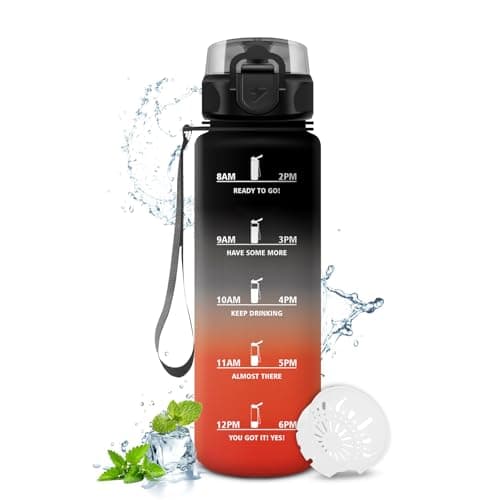 Gourde Enfant 500ml, Bouteille d'eau Étanche et Réutilisable pour Enfants, Gourde Sport avec Filtre et Marqueur de Temps — 32oz-1000ml | Noir + Rouge