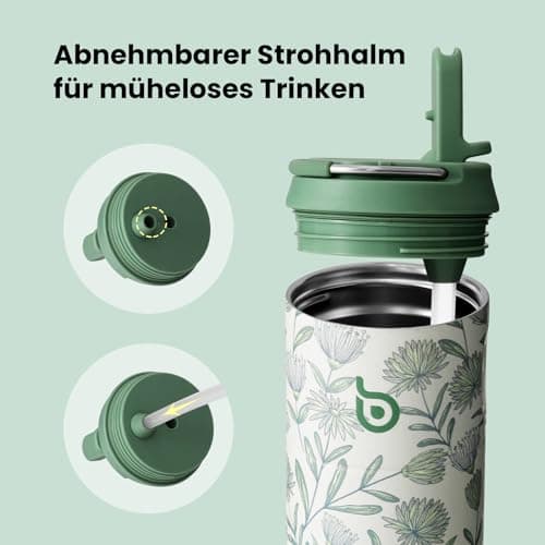 Bottlebottle Gourde en acier inoxydable avec paille 500 ml sans BPA couvercle anti-fuite Flourishing Flowers idéale pour