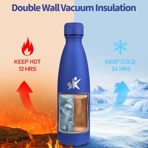 Gourde Motswedi Isotherme Enfant, 500 ml, Bleu Marine, Anti-Fuite, Sans BPA, Isotherme 24h Froid & 12h Chaud, Gourde Ino