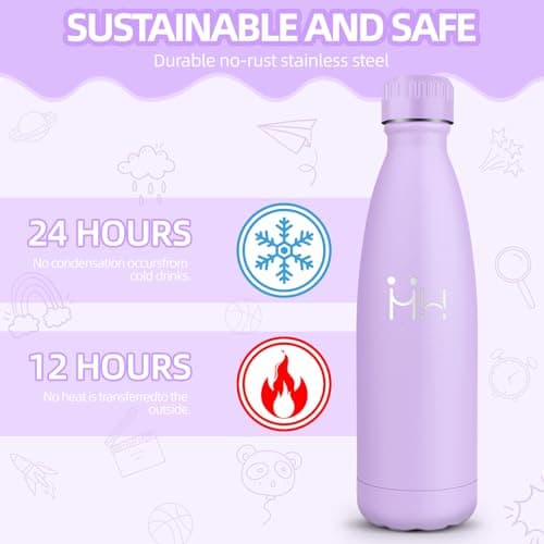 Sac à Eau Motswedi Isotherme Bleu Clair pour Enfant et Adulte, 500ml sans BPA, Isolation Thermique 24h Froid & 12h Chaud