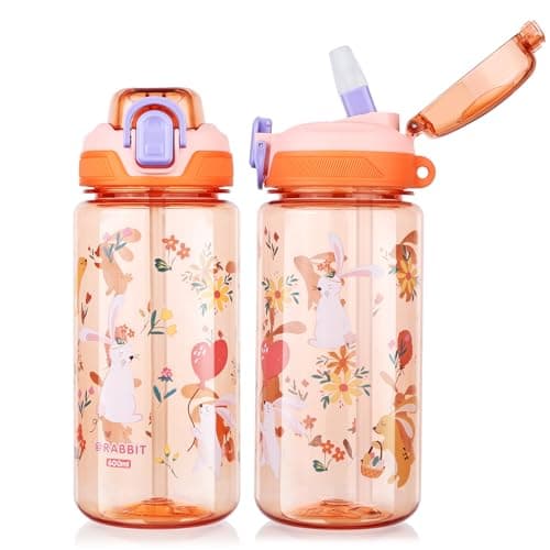 Flintronic Gourde Isotherme Enfant Sans BPA Tritan, Bouteille Anti-fuite Réutilisable 500ML pour Ecole Maternelle avec P — Orange-600ml-b