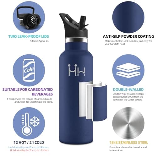 HoneyHolly Bouteille Isotherme en Acier Inoxydable 500ml pour Enfants et Adultes - Isolation Anti-Fuite et Sans BPA