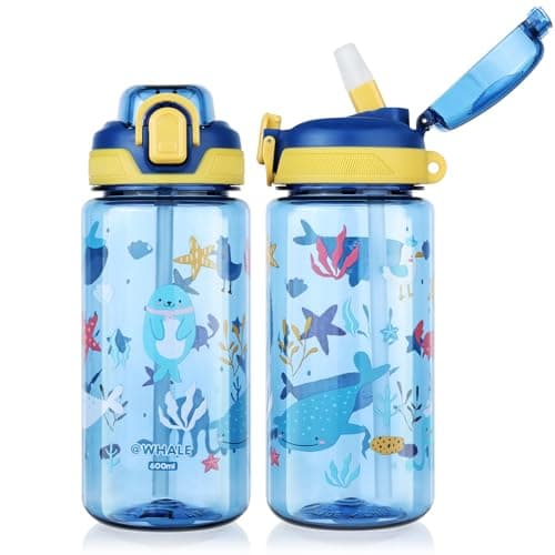 Flintronic Gourde Isotherme Enfant Sans BPA Tritan, Bouteille Anti-fuite Réutilisable 500ML pour Ecole Maternelle avec P — Bleu-600ml-b