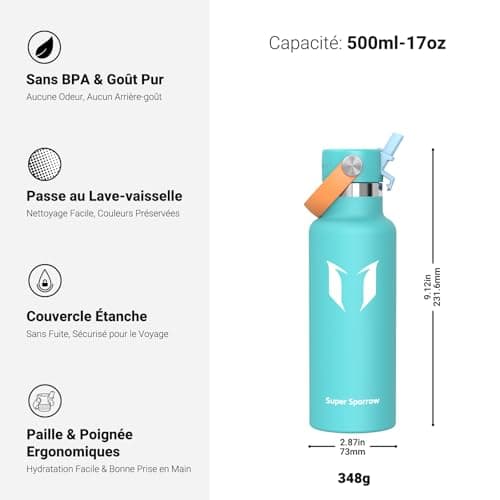 Super Sparrow Gourde Isotherme - 350ml - Gourde Étanche pour Sport et Bureau - Sans BPA, Convient pour Enfants et Adulte