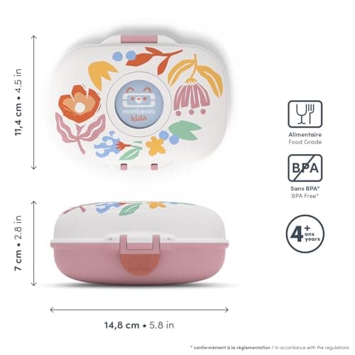 Monbento - Boite à Gouter Enfant Sans BPA | Boite à Gouter Fille avec Motif Fleurs | Idéale pour Ecole, Pique-nique et V