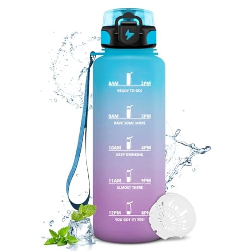 Gourde Enfant 500ml, Bouteille d'eau Étanche et Réutilisable pour Enfants, Gourde Sport avec Filtre et Marqueur de Temps — 50oz-1500ml | Bleu + Lilas