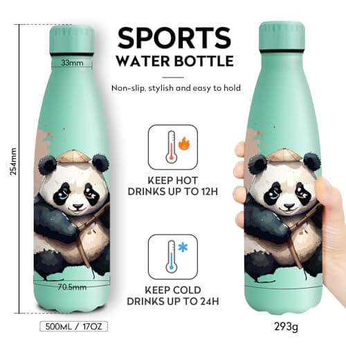 Gourde Inoxydable KollyKolla Isotherme 500ml Impression 3D Sans BPA Reutilisable Enfant Adulte Sport Bureau