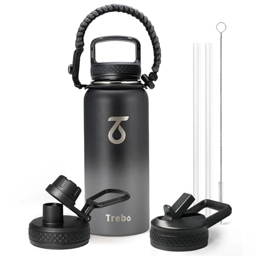 Grand 1800 ml Thermos en acier inoxydable triple paroi, bouteille isotherme pour sport 24h chaud/48h froid, 3 couvercles — Gris Foncé