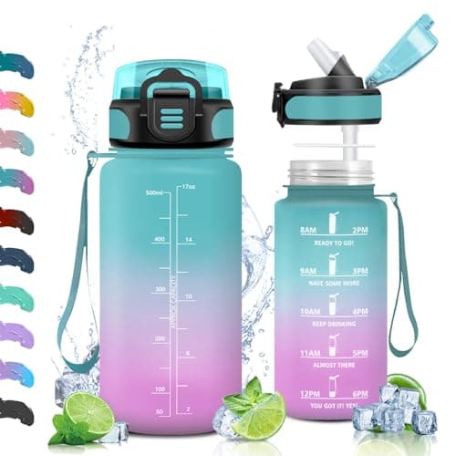 Vikaster Gourdes Sport Étanche & Réutilisable, Convient pour la Gym, Bouteille Ouvrir en Un Clic — Vert rose-500ml