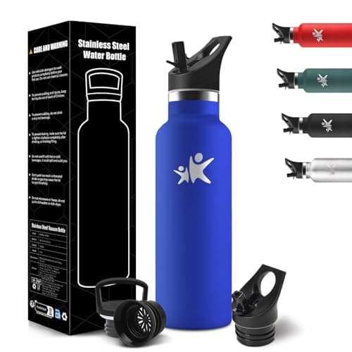 HoneyHolly Gourde Isotherme 500 ML, Gourde INOX Anti-Fuite avec Paille + Isolation sous Vide, Bouteille d'eau sans BPA R