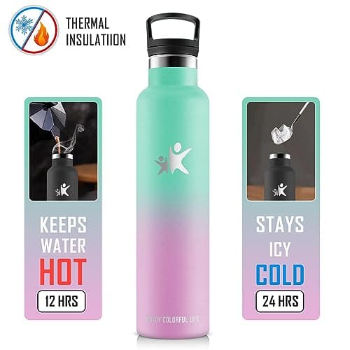 KollyKolla Gourde Isotherme 1L, Inox avec Paille, Anti-Fuite, Réutilisable pour Enfant et Adulte, Sport, Voyage - 2 Couv