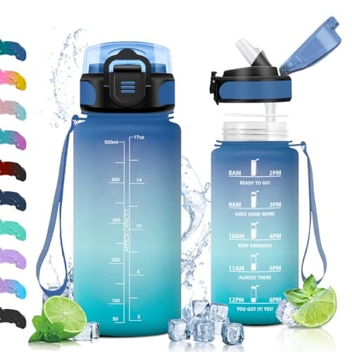 Vikaster Gourdes Sport Étanche & Réutilisable, Convient pour la Gym, Bouteille Ouvrir en Un Clic — Bleu Royal & Turquoise