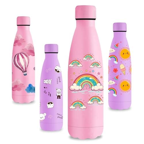 Vikastar Gourde Isotherme 500ml Sans BPA, Gourde Inox Anti-Fuites pour Enfants et Adultes, Sport, École, Gym – Bouteille — Rose Arc-en-ciel