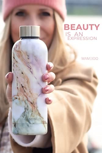MAMEIDO Gourde Isotherme Pearl Marble Gold - Conserve la fraîcheur 24h & la chaleur 12h, Inoxydable & Sans BPA, 500ml