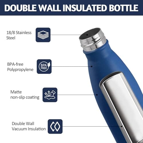 Gourde Enfant HoneyHolly Acier Inoxydable 18/8 Bleu Foncé Étanche Double Isolation Pour Camping Écoles Gymnases