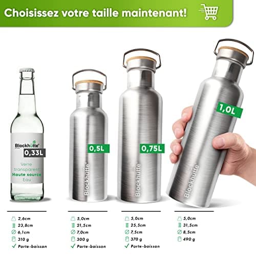 Gourde isotherme en acier inox résistante aux fuites – Parfaite pour étudiants, bureau et enfants – Lavable en machine