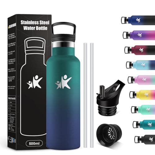 KollyKolla Gourde Isotherme Enfant 500ml, Bouteille Acier Inoxydable Étanche Réutilisable, sans BPA, Gourde Paille, Bout