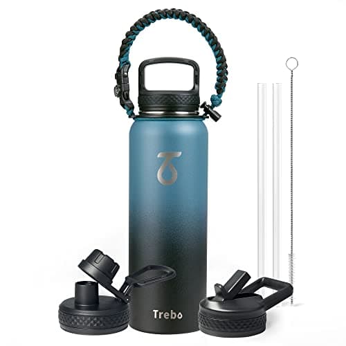 Grand 1800 ml Thermos en acier inoxydable triple paroi, bouteille isotherme pour sport 24h chaud/48h froid, 3 couvercles — Indigo Noir