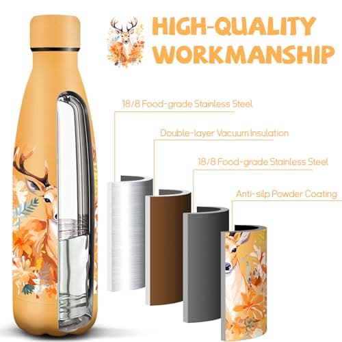 HoneyHolly Gourde Isotherme Acier Inoxydable 18/8, 24h Froid & 12h Chaud, Bouteille Étanche pour Sport, Camping & École,