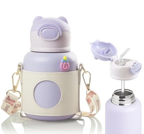 Gourde Enfant Isotherme 500ml Sans BPA - Anti-Fuite - Verrouillage Sécurisé - Vaisselle pour École et Sport (Violet)