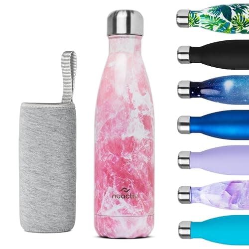 Nuactiv Bouteille Isotherme 24h 500ml pour Course et Vélo, Acier Inoxydable Sans BPA, Thermos Sport 500ml — Marbre Rose.
