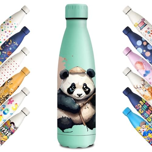 Gourde Inoxydable KollyKolla Isotherme 500ml Impression 3D Sans BPA Reutilisable Enfant Adulte Sport Bureau