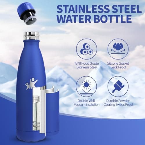 Gourde Motswedi Isotherme Enfant, 500 ml, Bleu Marine, Anti-Fuite, Sans BPA, Isotherme 24h Froid & 12h Chaud, Gourde Ino