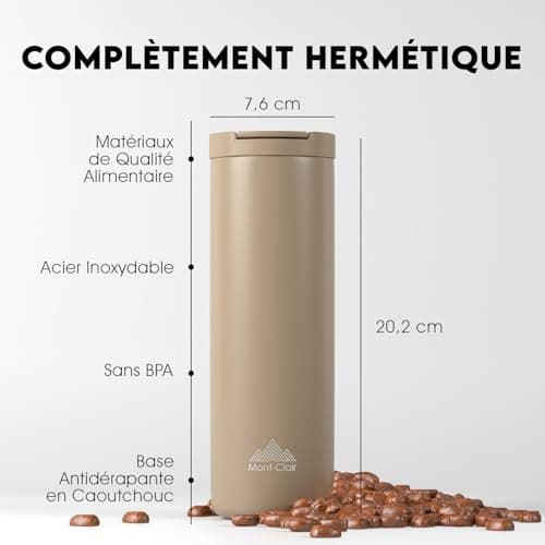 Mont-Clair Tasse Café Écologique 550ml - Mug Isotherme 12h - 100% Étanche en Acier Inoxydable Recyclé