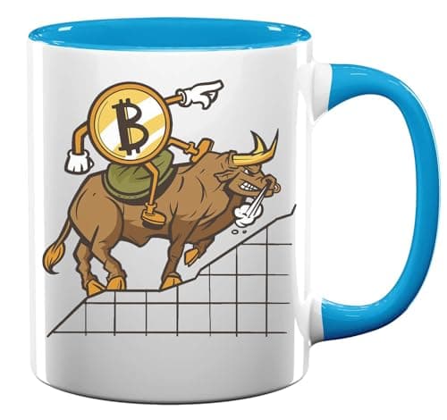 Bitcoin Bull Market Price Up Art Tasse à thé café en céramique Bleu clair pour passionnés de crypto, Design Élégant, 12