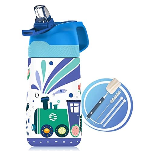 Bouteille Isotherme FJBottle Gourde Enfant 350ML/400ML, Étanche sans BPA pour Ecole et Sport, Bouteille Réutilisable Ant — Train Blanc