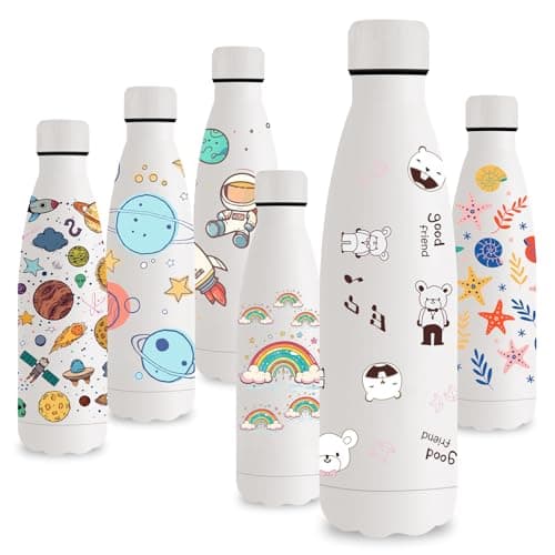 Vikastar Gourde Isotherme 500ml Sans BPA, Gourde Inox Anti-Fuites pour Enfants et Adultes, Sport, École, Gym – Bouteille — Ours Blanc