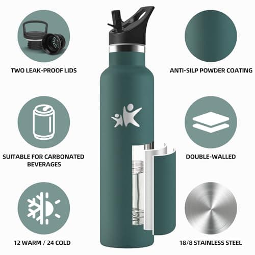 Motswedi Gourde Isotherme 1l, Réutilisable sans BPA, Thermos pour Randonnée, Bureau & Outdoor, 18/8 Acier Inoxydable, Ve