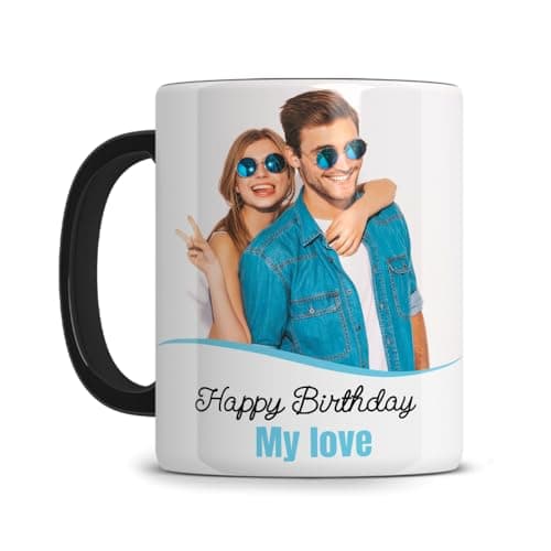 Mug personnalisé 1 ou 2 photos, textes, anse et intérieur noir - Tasse café personnalisable - Mug original - Traitement
