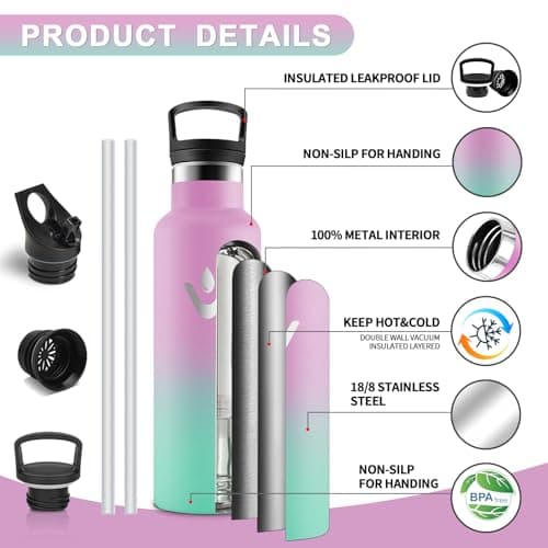 Vikastar Gourde Isotherme BPA-Free 500ml Anti-Fuite pour Enfants, Bouteille Étanche Froid/Chaud pour Sport, École et Cyc