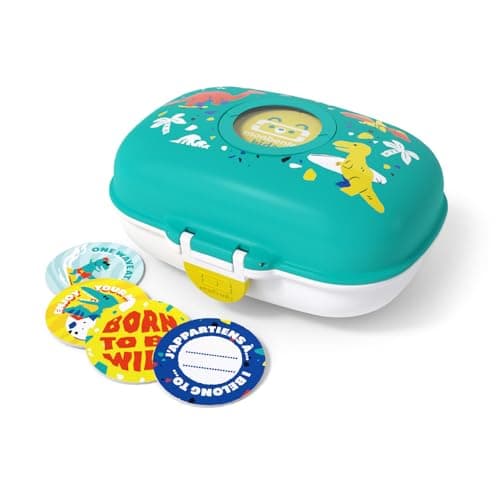 Monbento - Boite à Gouter Enfant Sans BPA | Boite à Gouter Fille avec Motif Fleurs | Idéale pour Ecole, Pique-nique et V — Bleu Dino