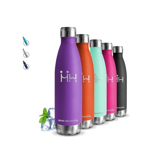 Gourde Isotherme 500ml Sans BPA, 24h Froid & 12h Chaud, Anti-Fuite pour Camping, Randonnée et Running — Violet Foncé