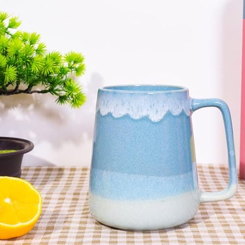 Céahrow Grande tasse à café en céramique bleu clair, résistante au lave-vaisselle et au micro-onde, idéale pour bureau e