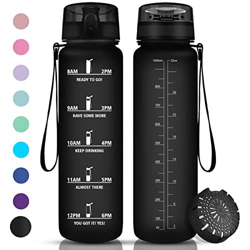 Vikaster Gourde Sport Mat Rose Clair - 500 ML Bouteille d'Eau Sans BPA Étanche & Réutilisable avec Filtre & Marqueur de — Mat Noir