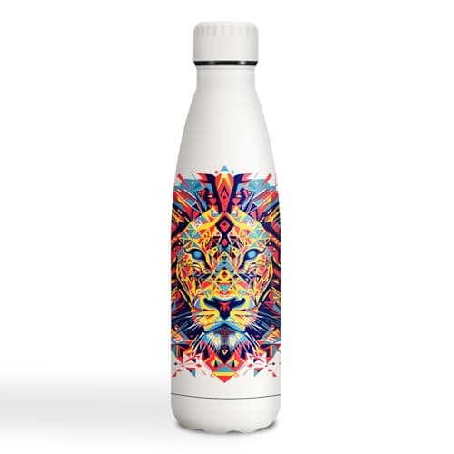 Gourde Inoxydable KollyKolla Isotherme 500ml Impression 3D Sans BPA Reutilisable Enfant Adulte Sport Bureau — 500ml Lion