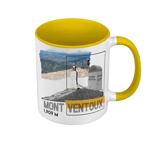 Couvette Vert Premium Mont Ventoux Cyclisme - Tasse Vélo - Couleur Intérieure Accord - Tasse avec Anse — Jaune